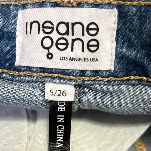 NEW Insane Gene Blue Distressed High Rise Straight Wide Leg Denim Jeans Pants 26 - Picture 4 of 6